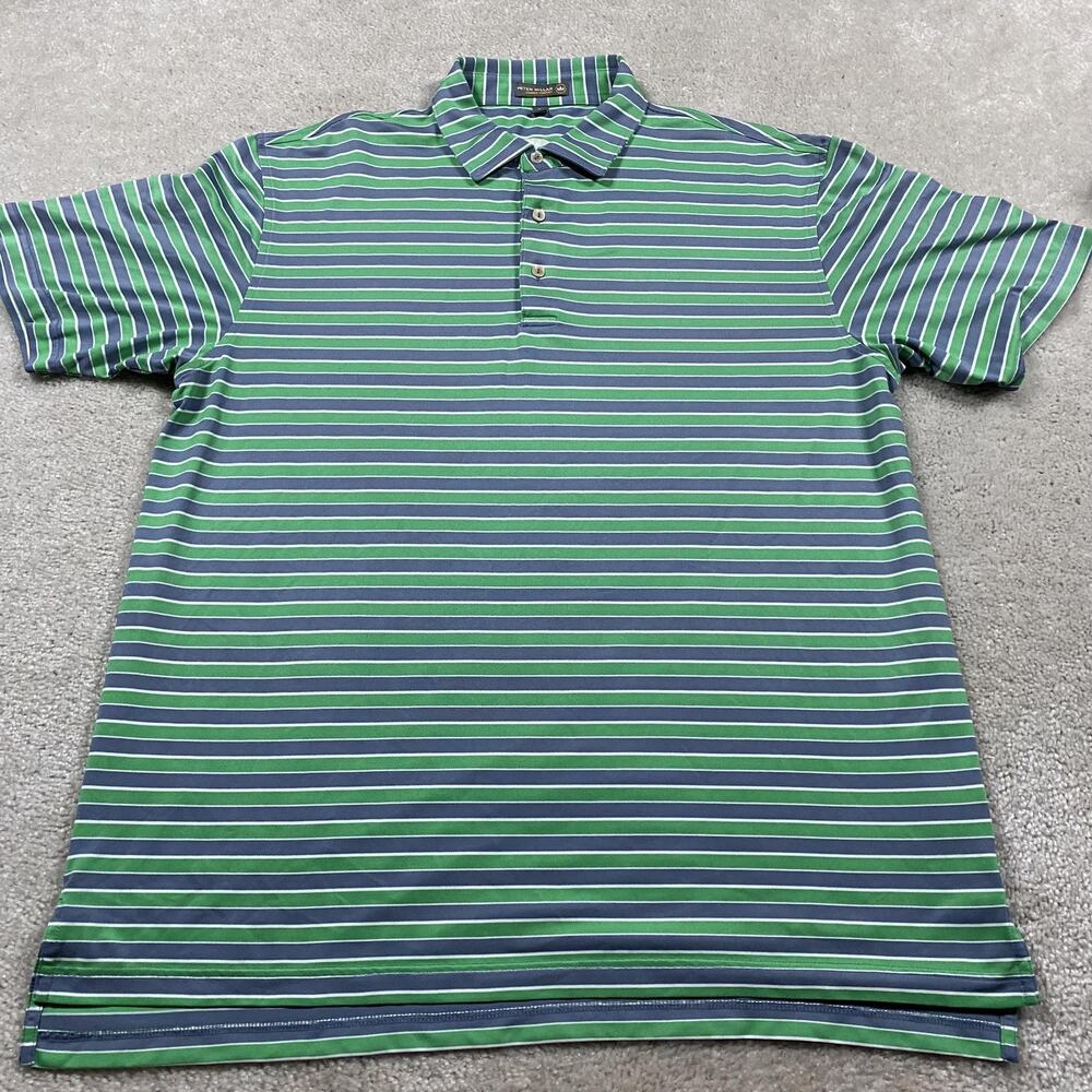 Peter Millar Polo Shirt Mens XL Green Striped Summer Comfort Golf Tour Issue